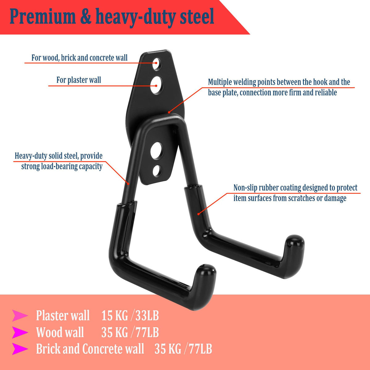 8 Pack Garage Hooks Heavy Duty (2.8 inch)