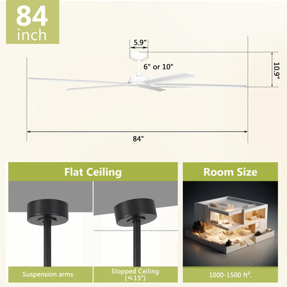 84" Outdoor Ceiling Fan With Remote (White / 84-inch)