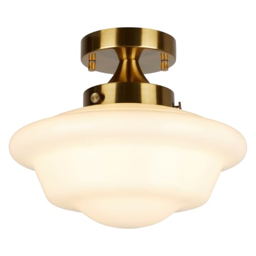 Semi Flush Mount Ceiling Light Modern Schoolhouse Ceiling Light Fixture Milk White Glass Flush Mount Light for Hallway Bedroom Kitchen Living Room