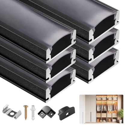 10 Pack LED Aluminum Channel U Shape LED Strip Diffuser Track with Black Cover Easy Installation