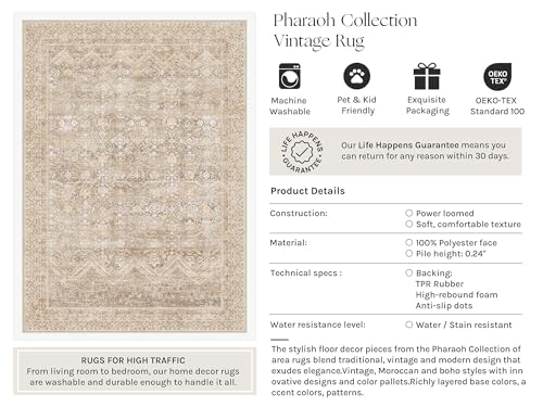 5x7 Area Rugs Retro Beige Washable Rug (Beige / 5' x 7' (Rectangular))