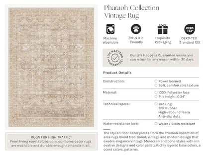 5x7 Area Rugs Retro Beige Washable Rug (Beige / 5' x 7' (Rectangular))