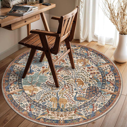 4ft Round Rug Circular Animal Print Area Rug Low Pile Indoor Rug (Beige / 4' (Round))