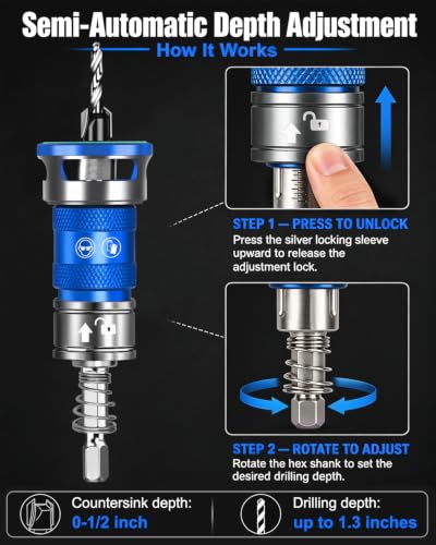 9PCS Countersink Drill Bit Set with Adjustable Depth Stopper