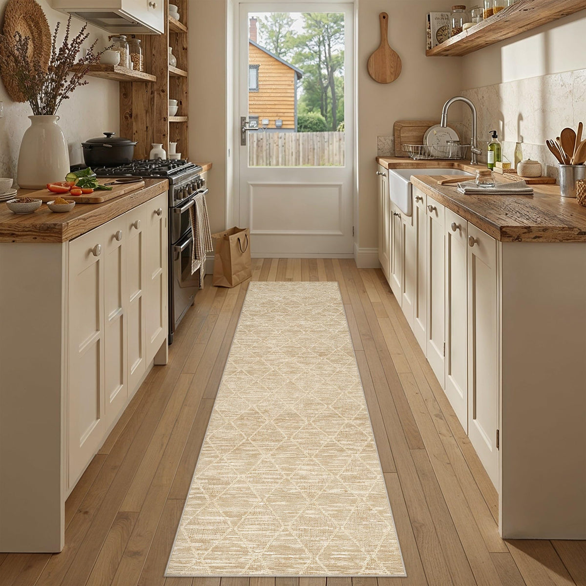 2x8 Runner Rugs Beige Washable Hallway Rug (L| Beige / 2' x 8' (Runner))