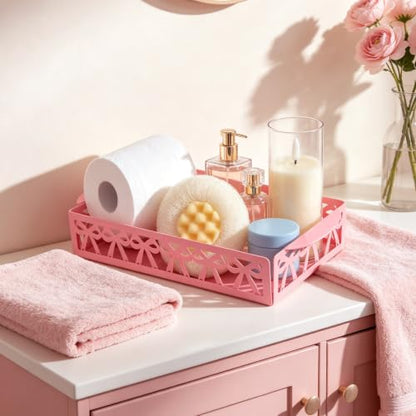 Pink Bow Bathroom Decor Toilet Paper Holder Cute Metal Toilet Tank Top Paper Basket with Handle