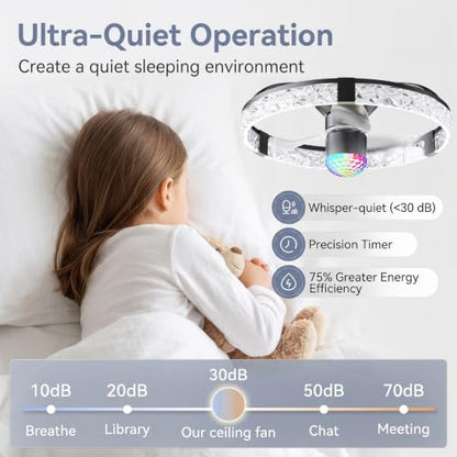 19.7" Acrylic Crystal Ceiling Fan with RGB Water Ripple Light