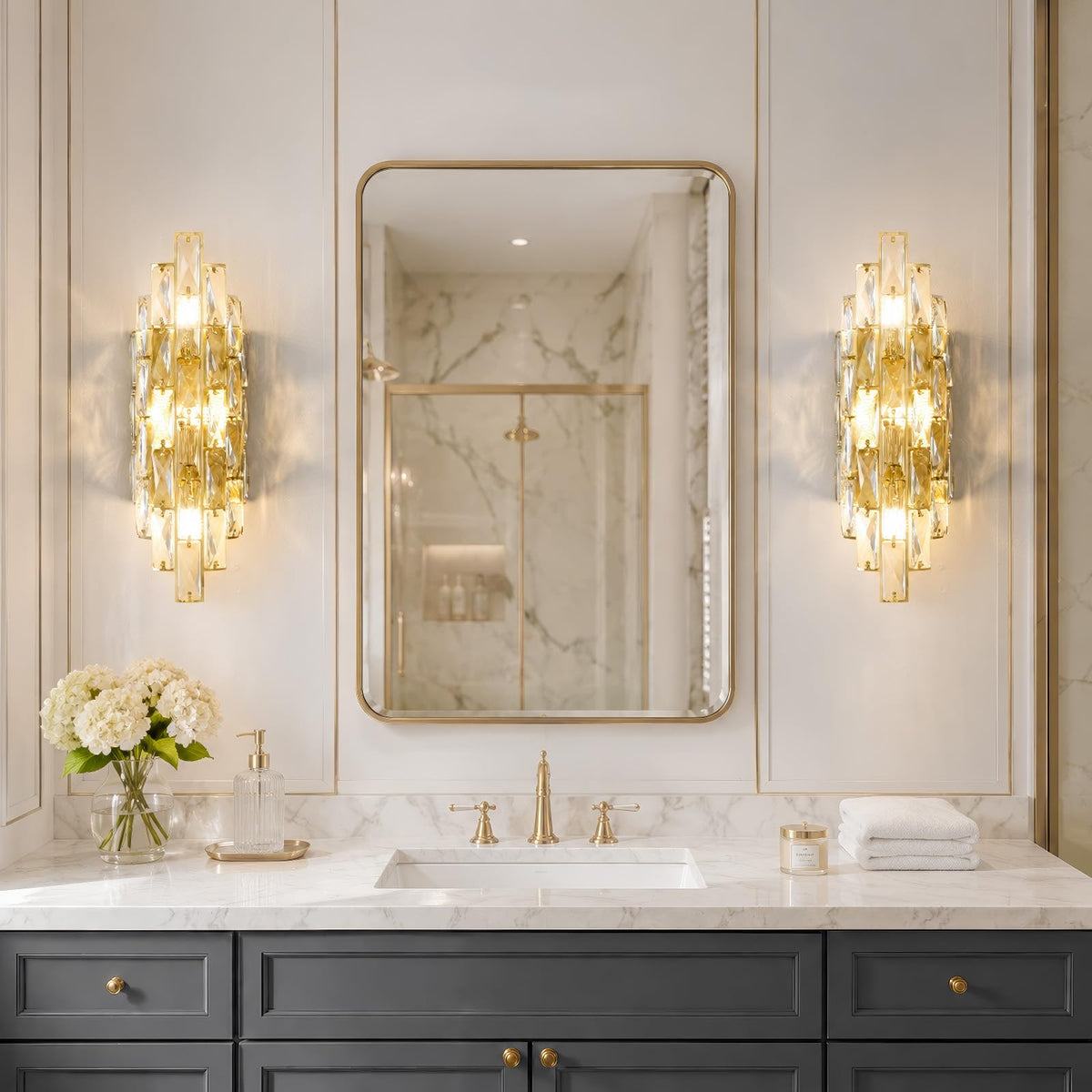 Luxury Crystal Wall Sconces Mid (Gold Rectangular)