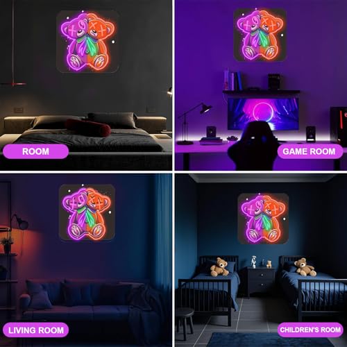 Split Color Teddy Bear Neon Sign