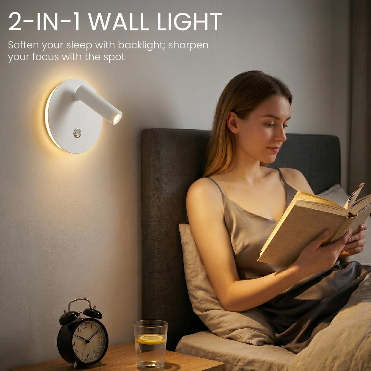 6W LED Bedside Wall Sconce with Switch (White 2Pcs)