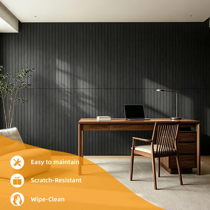 6 Pack Peel and Stick PVC Wood Slat Wall Panel (Black Wood)