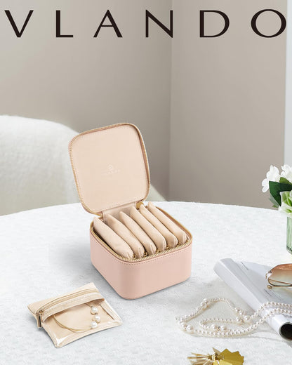 Jewelry Boxes for Women with 6 Clear Velvet Zipper Pouches (B.6 PCS Khaki)