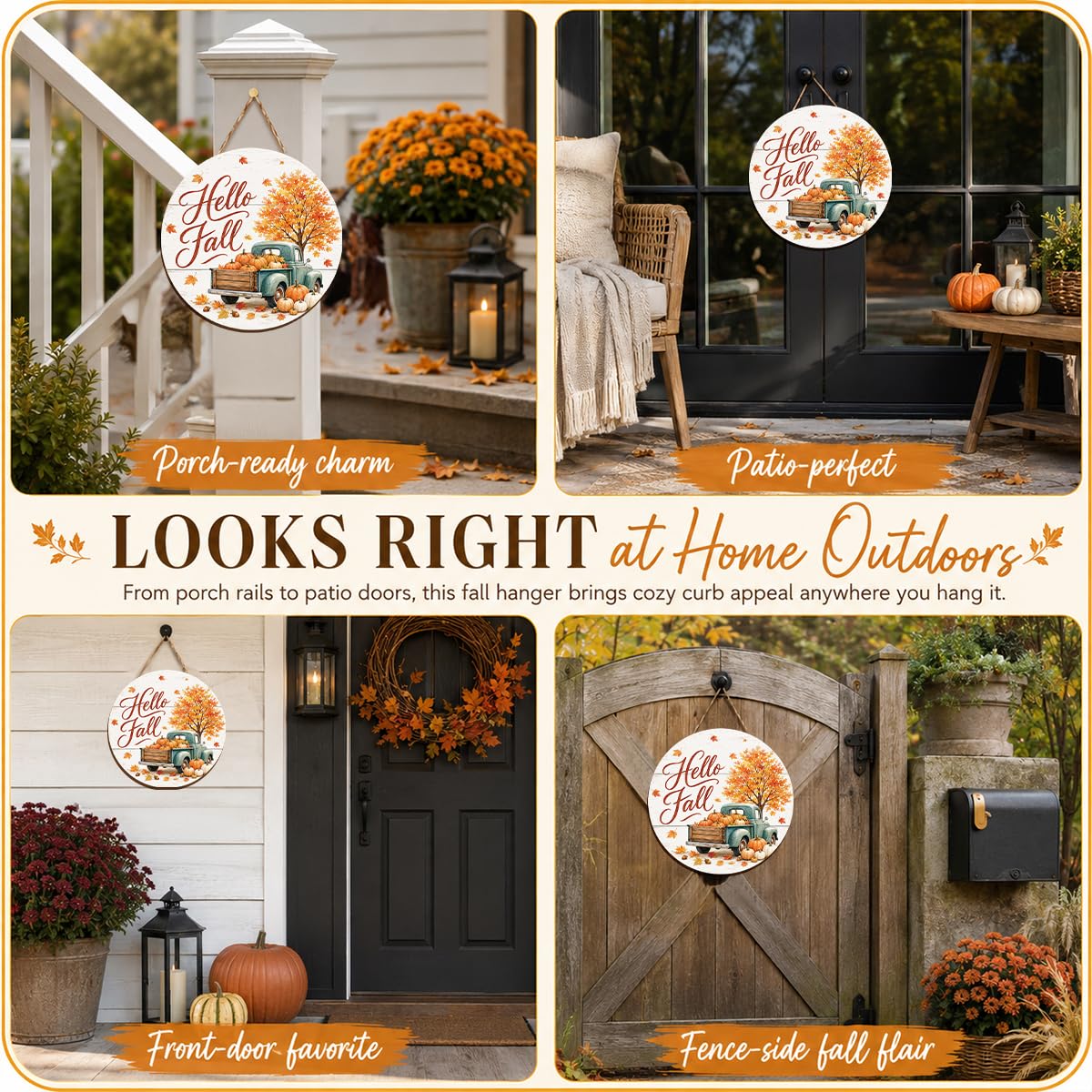 Fall Door Decor Wooden Hello Fall Sign (Fall22)