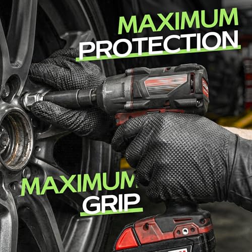 HEAVY DUTY 8 Mil Black Nitrile Gloves Disposable Latex Free Raised Diamond Textured Industrial Mechanic Gloves 1000PCs