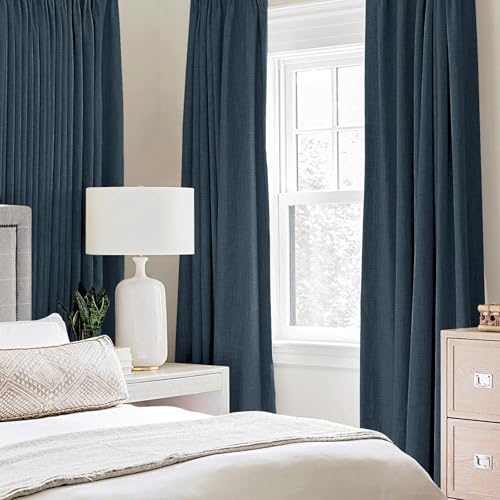 100% Blackout Linen Curtains for Bedroom 52x72 Inches Navy (Navy / 52"W x 72"L (Pack of 2))