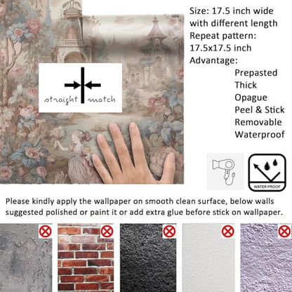 French Wallpaper Peel and Stick Vintage Cottage Core Floral Toile Wallpaper