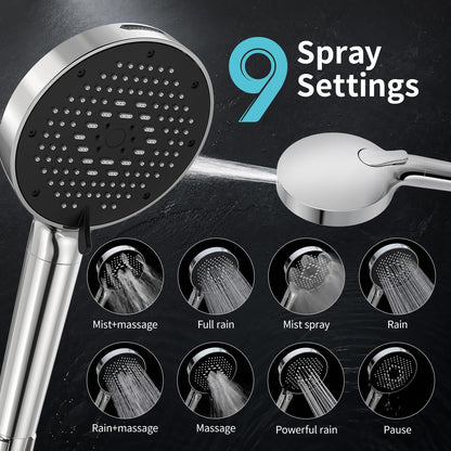 High Pressure Filtered Handheld Shower Head 9 Spray（4 filters） (2.5 Gallon Per Minute+4 Filters / Chrome)