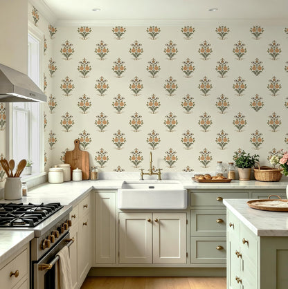 Vintage Floral Wallpaper Cottage Peel and Stick Wallpaper Retro Yellow Flower Contact Paper for Cabinets Drawers Farmhouse Removable Self (Beige and Yellow / 17.3" x 78.7")