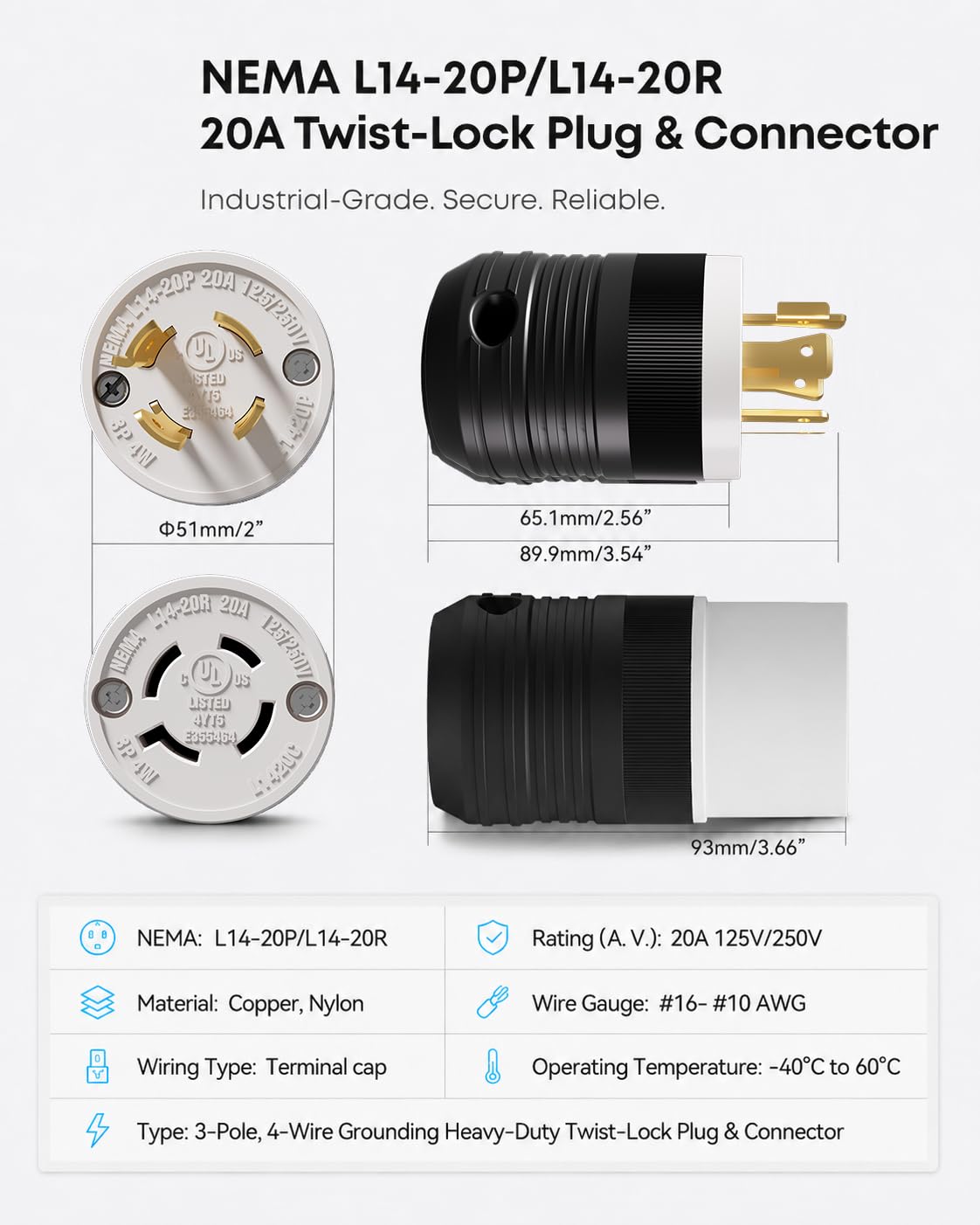 1 Set NEMA L14 (Black / L14-20P&L14-20R)