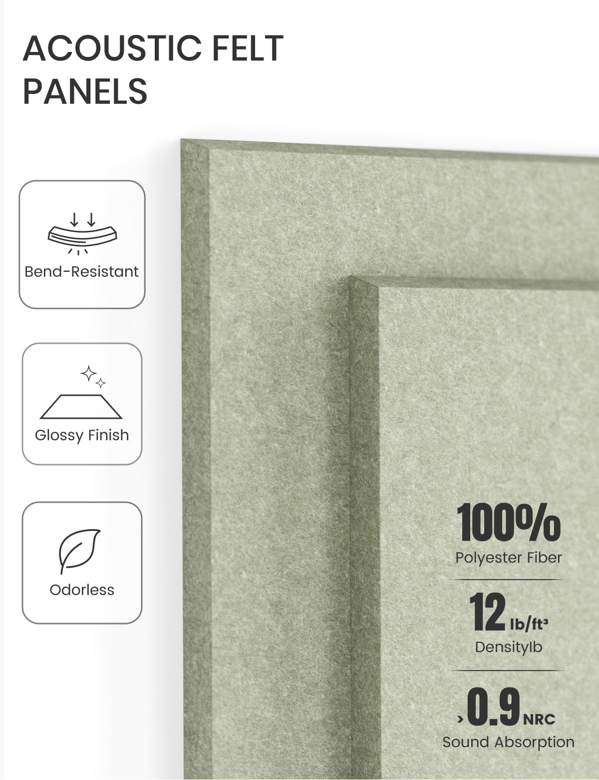 Felt Bulletin Board & Cork Board Alternative 48'' x 36'' (Sage-1 / Solid tile 6-pack)