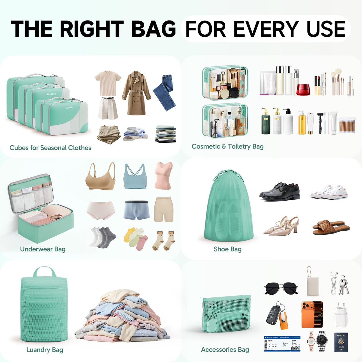 Packing Cubes for Travel (19 Light Teal)