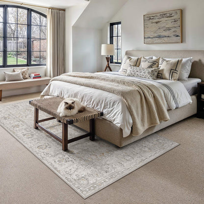 Area Rugs 5x7 Washable Rug Beige Grey (Beige Grey / 5' x 7' (Rectangular))