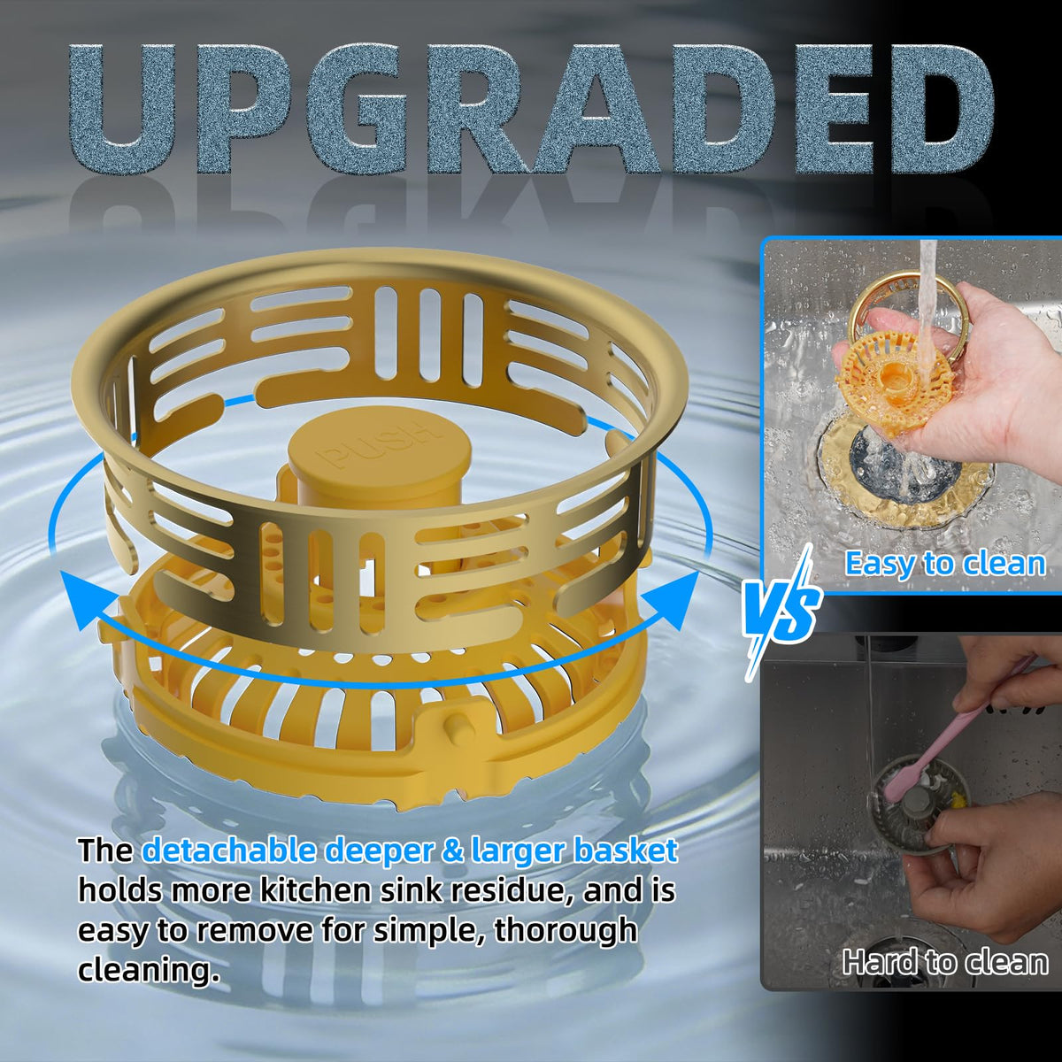 3 in 1 Kitchen Sink Drain Strainer (Brushed Gold)