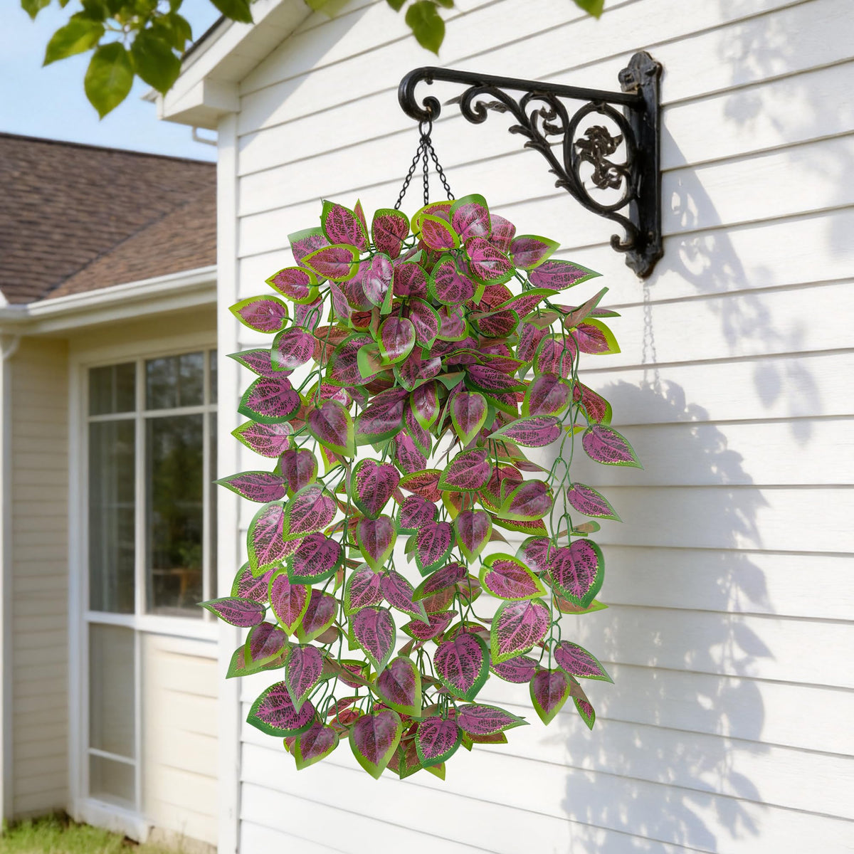 Fake Plants Artificial Hanging Plants for Outdoors Outside Decor (Coleus-purple)