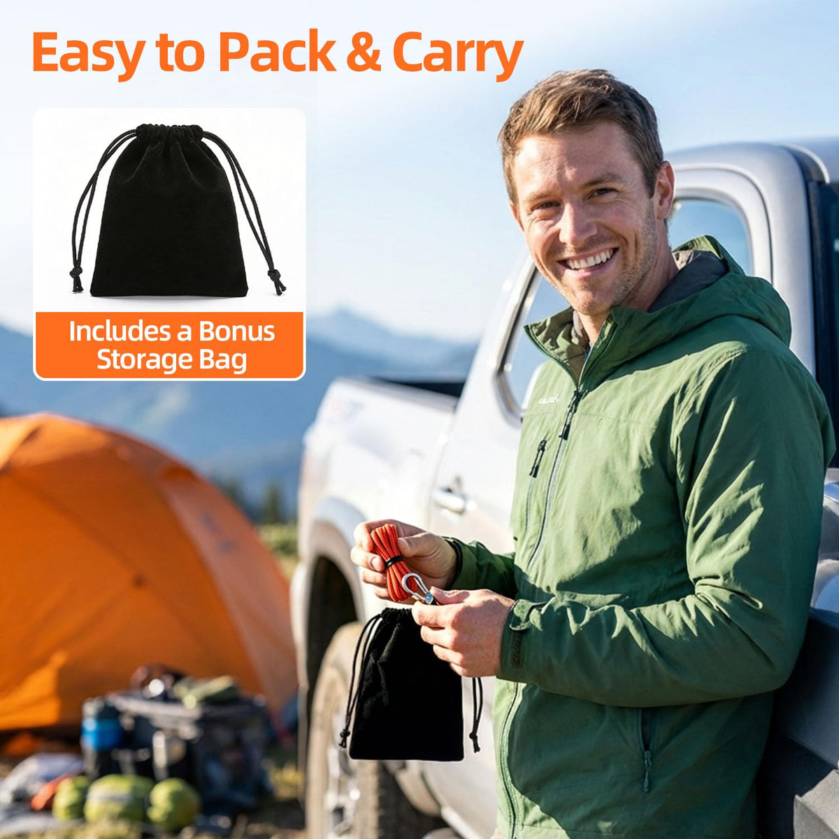 6 Pack Rope Tensioner Set with Alloy Buckles and Storage Bag (Orange / 6-Pack)