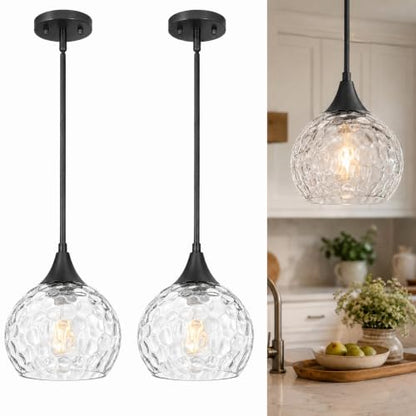 Vintage Pendant Lights Kitchen Island With Glass Shade Set of 2