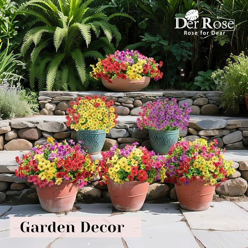 12 Bundles Artificial Flowers for Outdoors Fake Flowers Plants Spring Summer Decoration UV Resistant for Outside Home Porch Patio Garden Decor