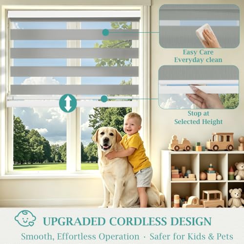 Cordless Zebra Blinds for Windows (Gray / 18"W x 48"H)