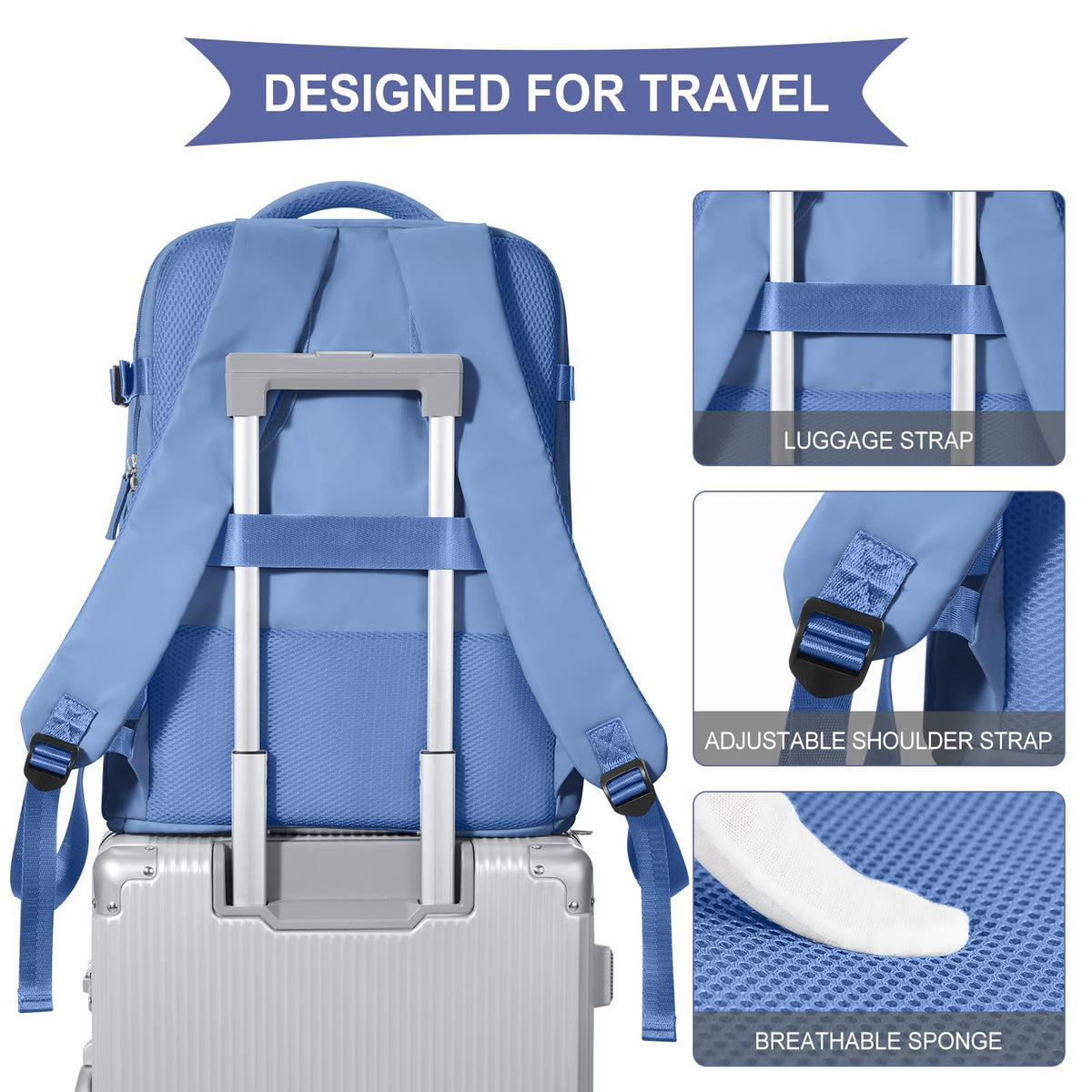 Large Travel Backpack For Women Men (Sky Blue / 30 liters)