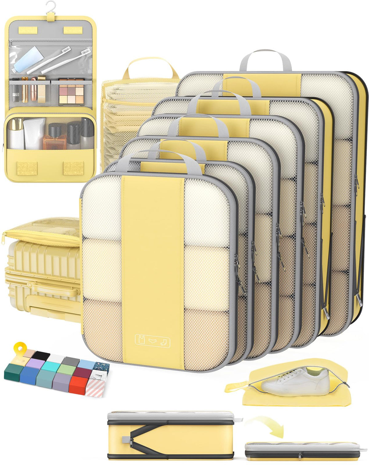 Compression Packing Cubes Garment Bags (Yellow)