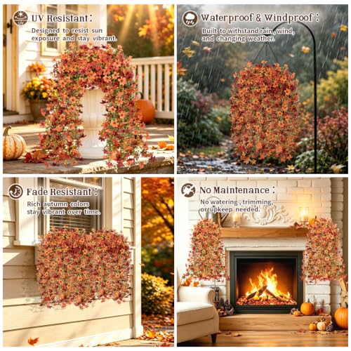 2PCS 344 Blooms Artificial Fall Flowers (2*red Orange 360-blooms Six-petaled Hanging Flowers)