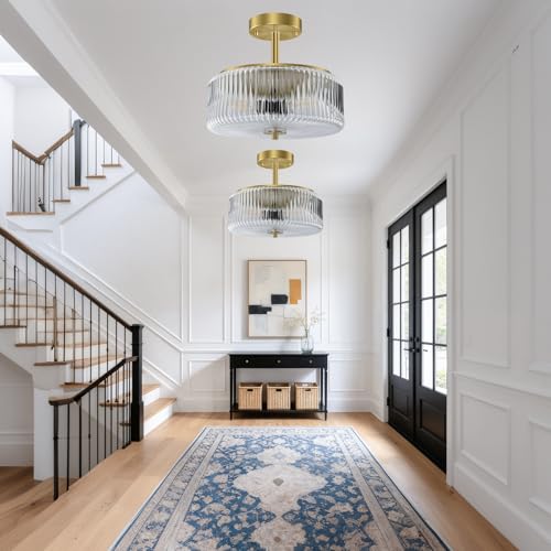 Ribbed Glass Semi Flush Mount Ceiling Light