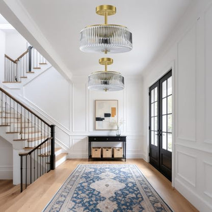 Ribbed Glass Semi Flush Mount Ceiling Light