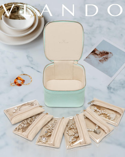 Jewelry Box with 6 Clear Velvet Zipper Pouches (E.6 PCS Lake Blue)