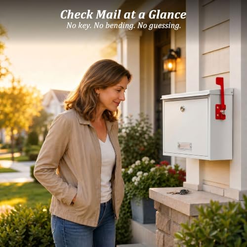 Locking Wall Mount Mailbox with Outgoing Mail Flag & Spring Clip (White)