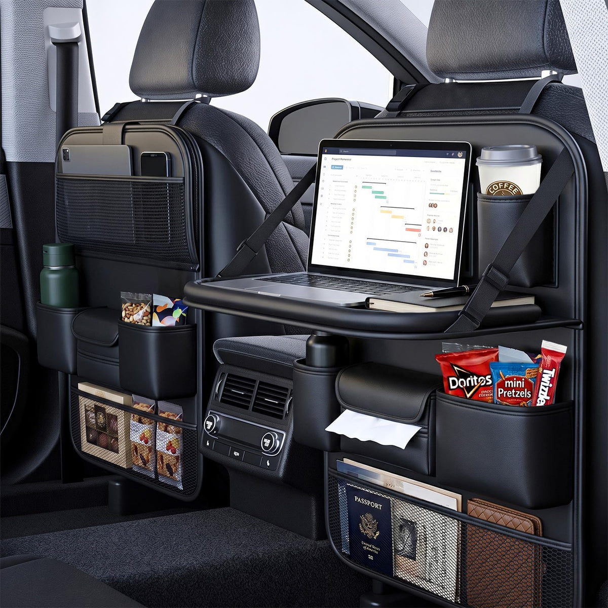 2 Pack Automotive Seat Back Organizers (Black 2-piece set)