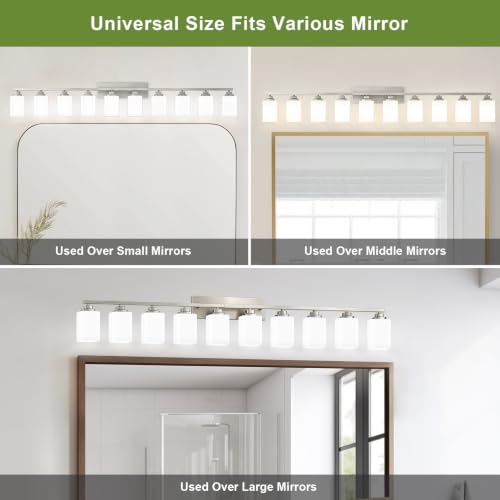 Brushed Nickel Bathroom Light Fixtures (Nickel-White Shade / 10-Light)