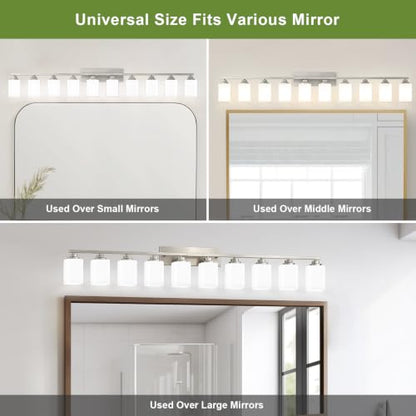 Brushed Nickel Bathroom Light Fixtures (Nickel-White Shade / 10-Light)