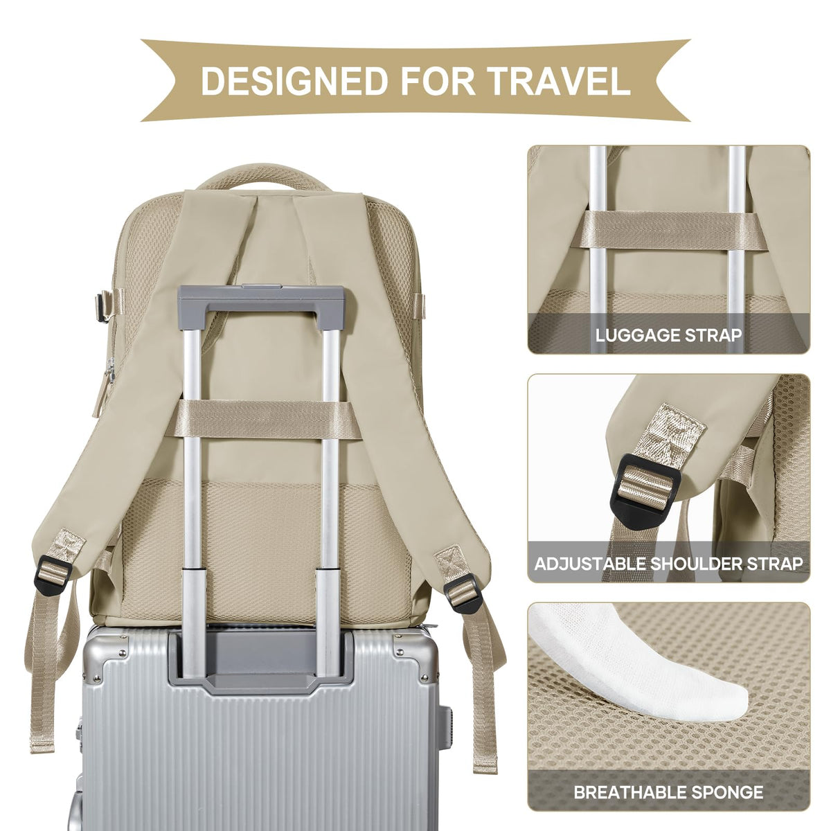 Travel Backpack For Women Men (Khaki / 25 liters)