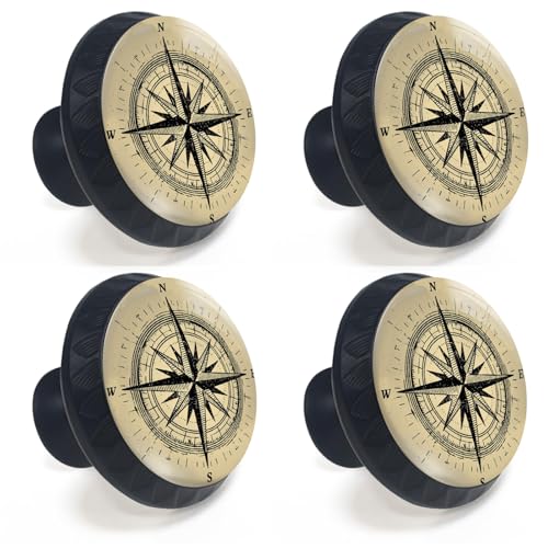 4 Pack Retro Nautical Compass Cabinet Knobs for Kitchen Bathroom