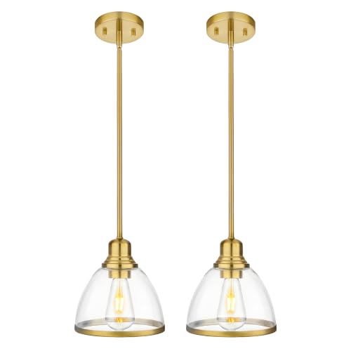 2 Pack Modern Pendant Lights (Brushed Gold)
