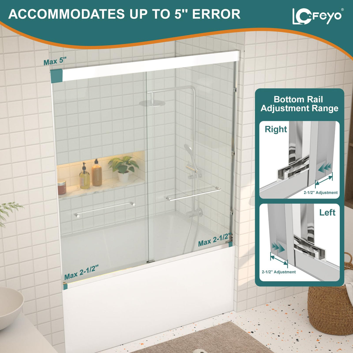 Double Sliding Glass Bathtub Shower Door 55 (Chrome / 60''x62'')