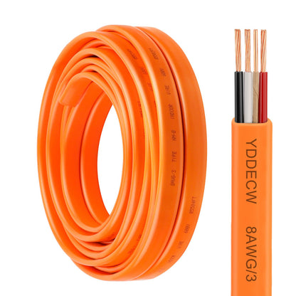 8/3 NM-B Wire with Ground - 10FT 8 AWG 3 Conductor Non-Metallic Sheathed Cable Pure Copper Residential Indoor Wire for Outlets, Switches, Other Loads and Lighting Wiring Projects etc.(Orange) (10FT)