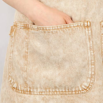 Denim Apron with Pockets and Adjustable Cross Straps for Hair Stylist Salon Nail Tech Barber Women Jean Aprons (Khaki)