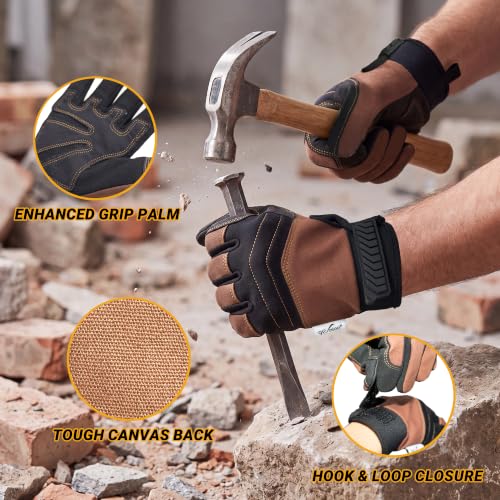 Work Gloves for Men Women Breathable Canvas Gardening Gloves for Yard Work Garage Mechanic Touchscreen Compatible