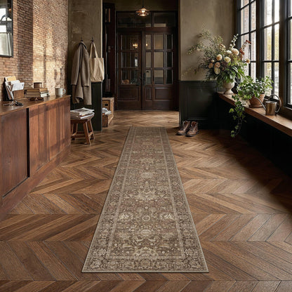 Hallway Runner Rugs 2x10 Brown Vintage Rug (Retro | Brown / 2' x 10' (Runner))